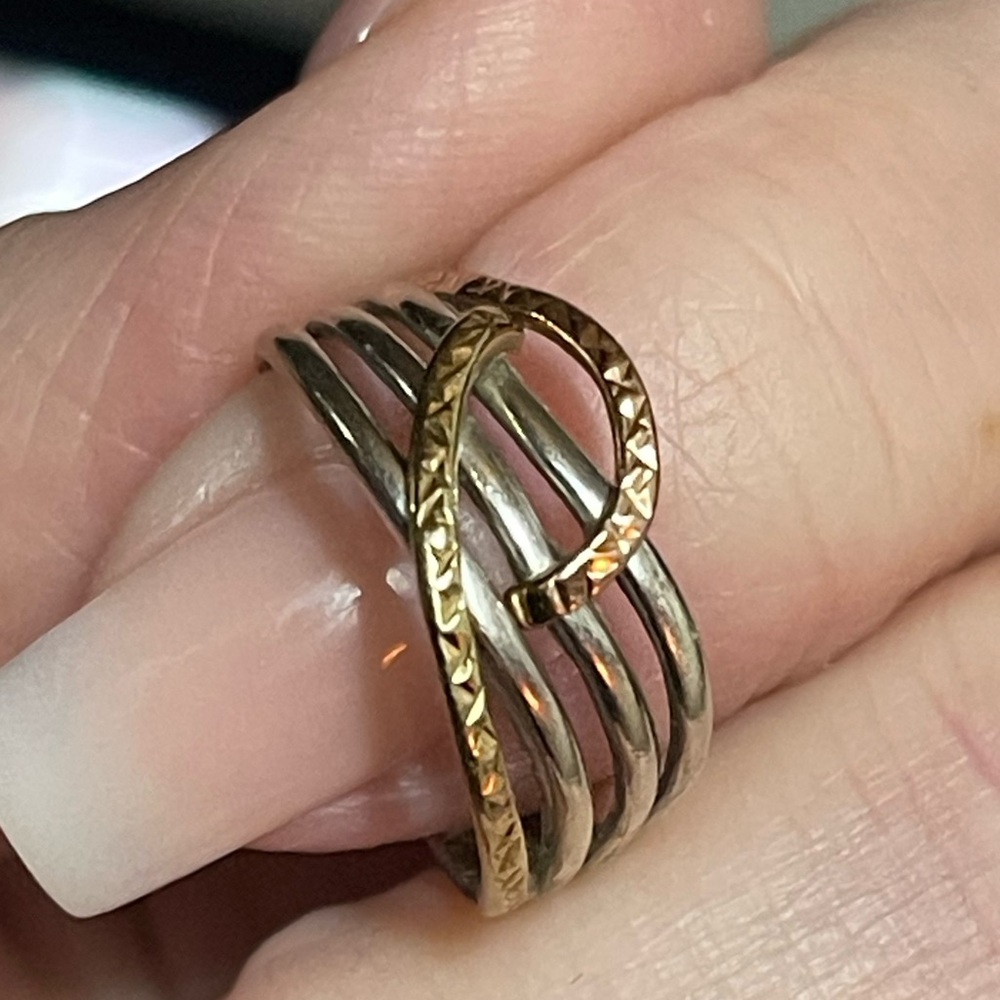Signed PDGA Turkey 925 Silver & 10K Rose Gold Ring – Size 6.75